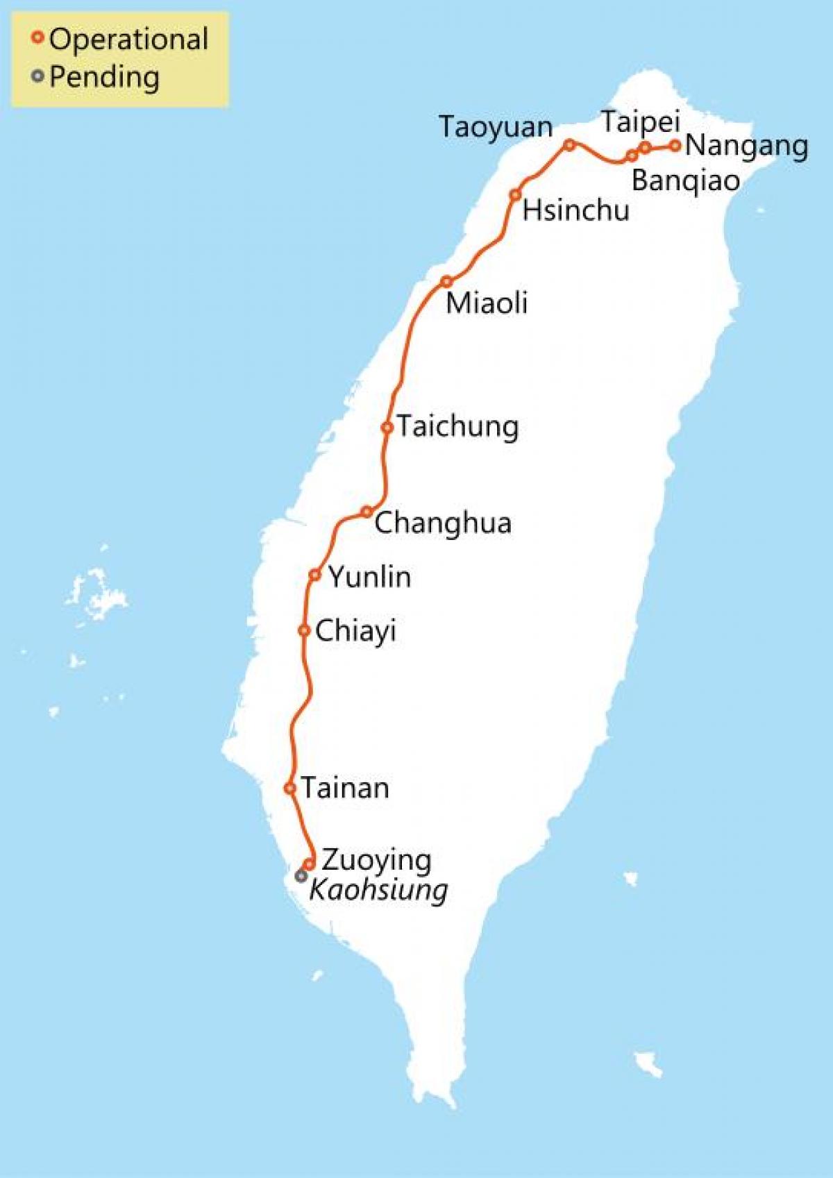 Taiwan abiadura handiko trenbide ibilbidea mapa
