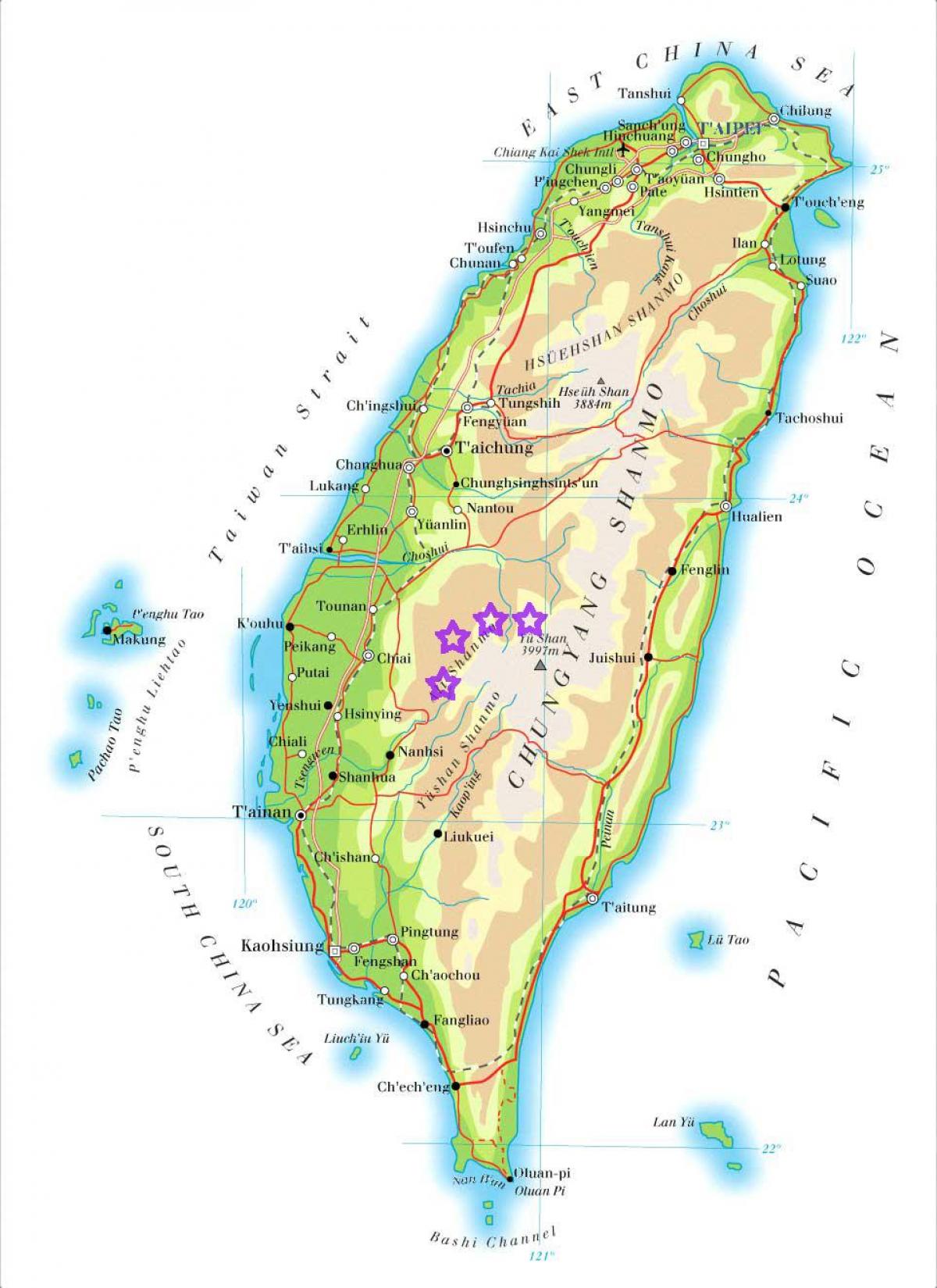 Mapa Taiwan mendiak