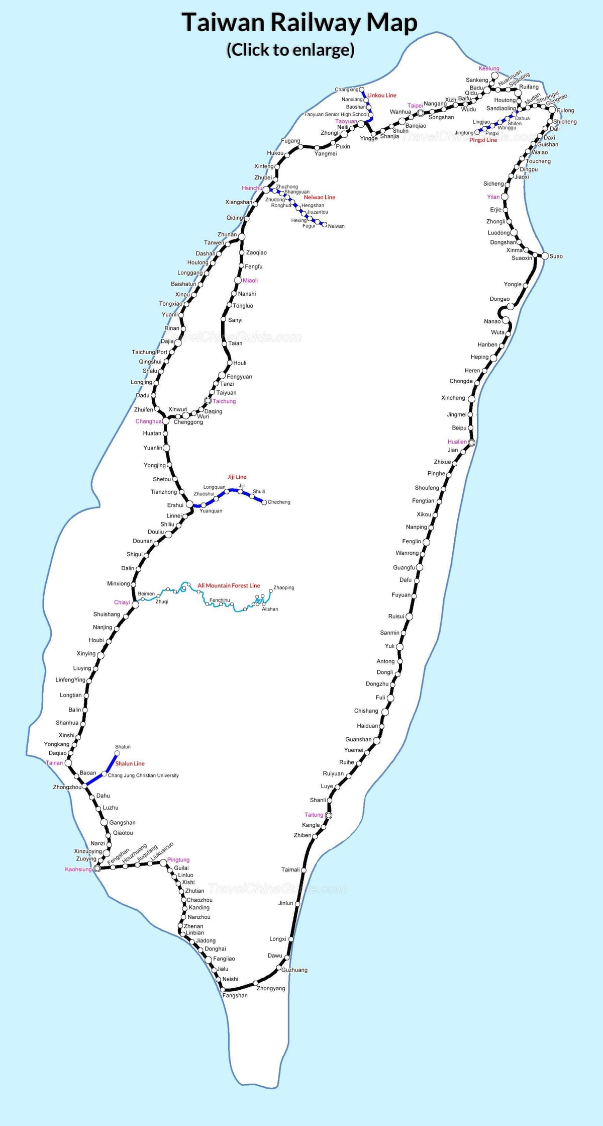 Taiwan tren tren geltokia mapa